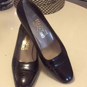 Salvatore Ferragamo Crocodile Brown 3" heels,